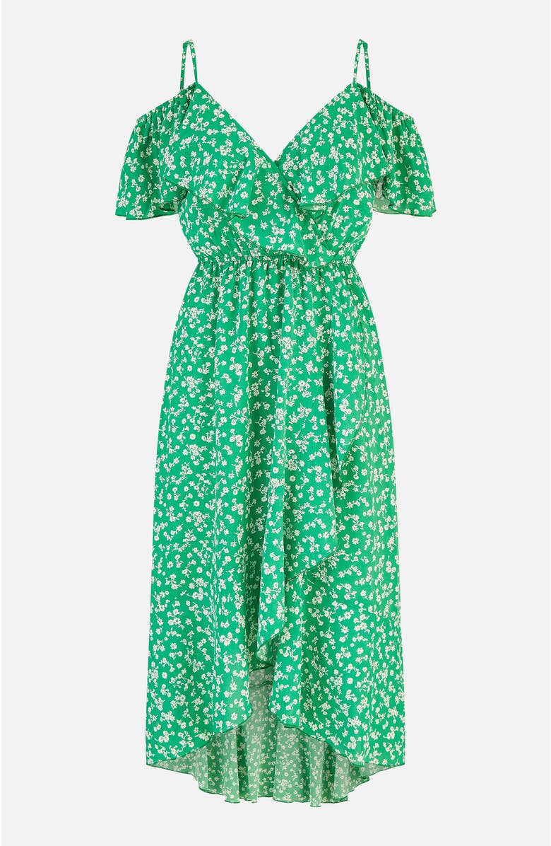 Yumi Ditsy Print Bardot Midi Dress, Alternate, color, Green