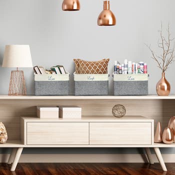 Cream Twill Storage Basket - Set of 3