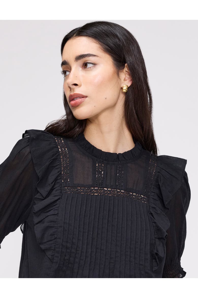 Jolin Puff Sleeve Cotton Top, Alternate, color, Black