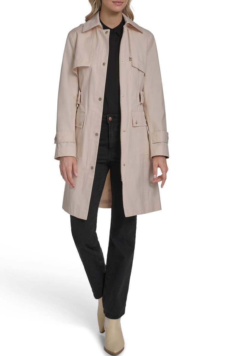 Cole Haan Signature Water Resistant Convertible Collar Belted Trench Coat with Removable Hood, Alternate, color, Light Sand