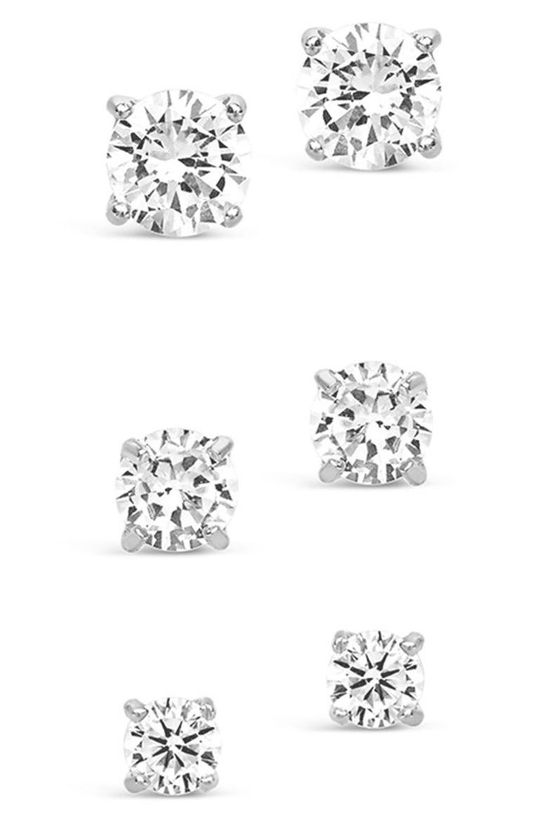 Sterling Silver CZ Stud Earrings - Set of 3, Alternate, color, SILVER