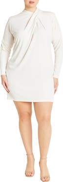 City Chic Wrap Neck Long Sleeve Minidress