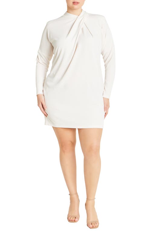 City Chic Wrap Neck Long Sleeve Minidress In Cream