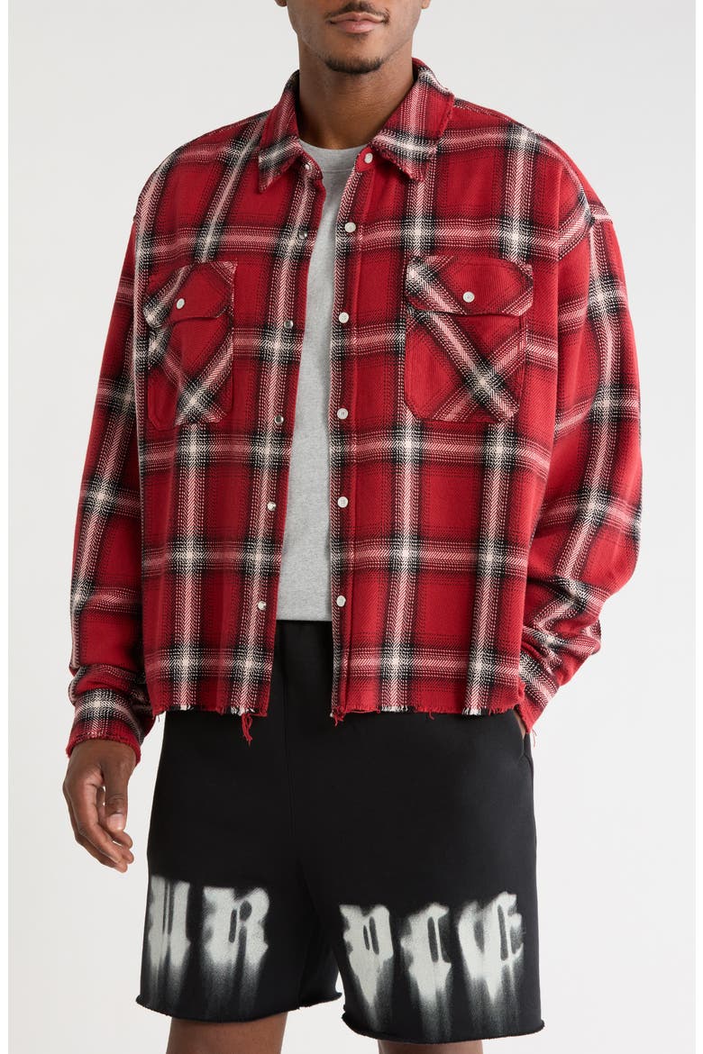 Cropped Raw Edge Flannel Shirt, Main, color, WHITE MULTI