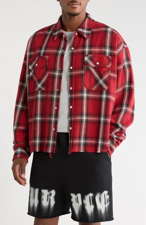 Cropped Raw Edge Flannel Shirt
