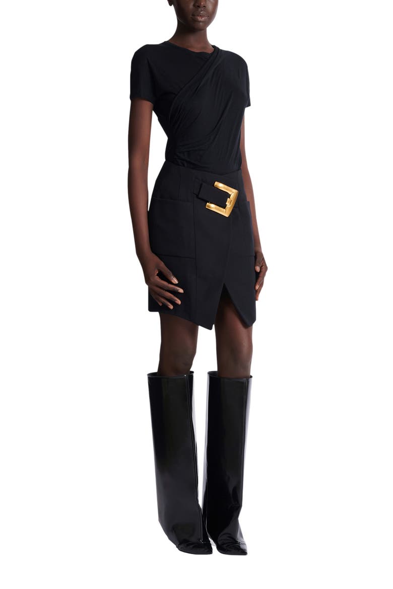 Short grain de poudre skirt with belt, Main, color, black