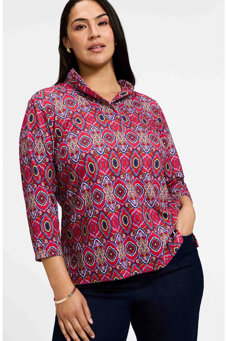Tammy Tile Print Ruffle Collar Jersey Top, Alternate, color, RED/ MULTI