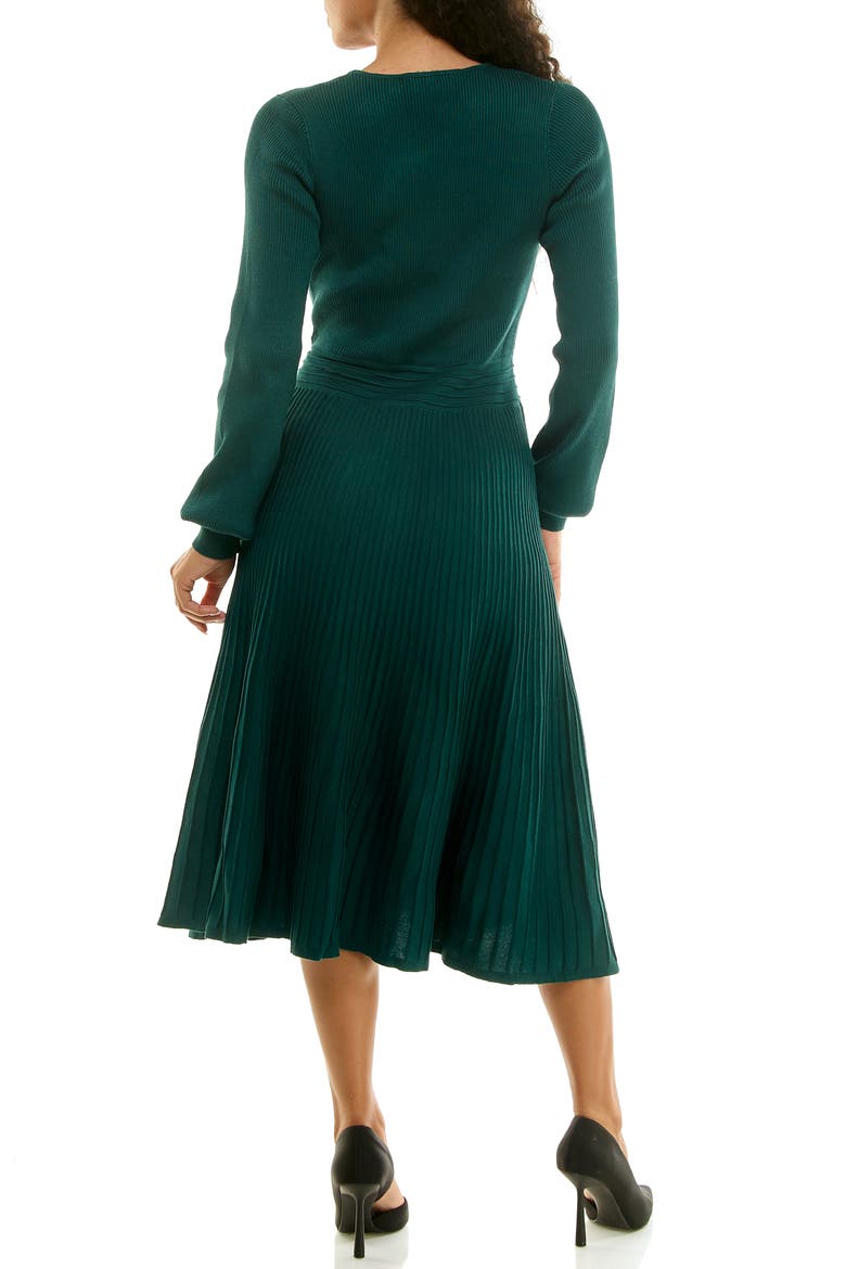 Long Sleeve Ribbed Fit & Flare Sweater Dress, Alternate, color, EMERALD