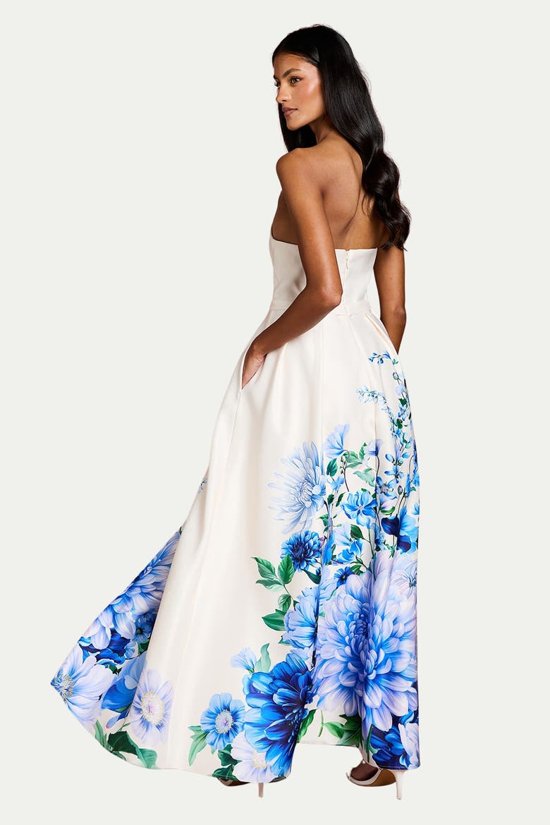 Petite Bandeau Print Maxi Dress, Alternate, color, Blue