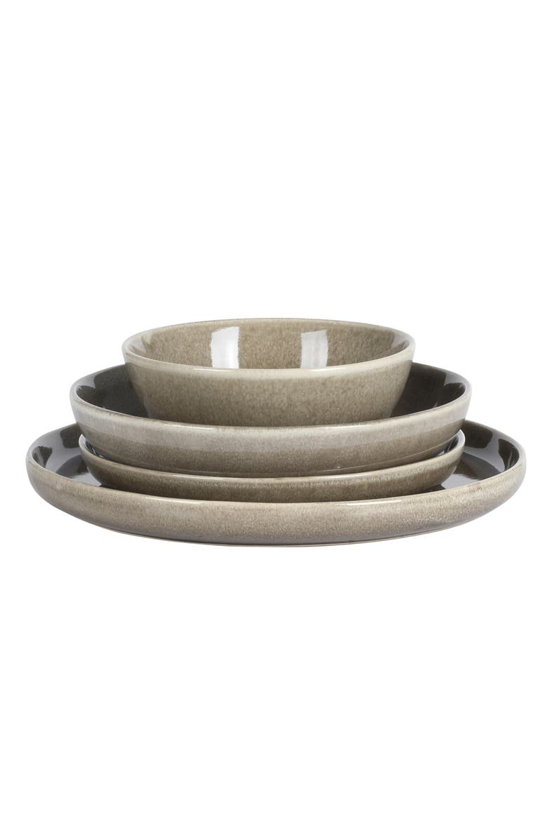 Berea Plates and Bowls Reactive Glaze Round Dishes Stoneware Ceramic Dinnerware Set -Green, Alternate, color, Taupe