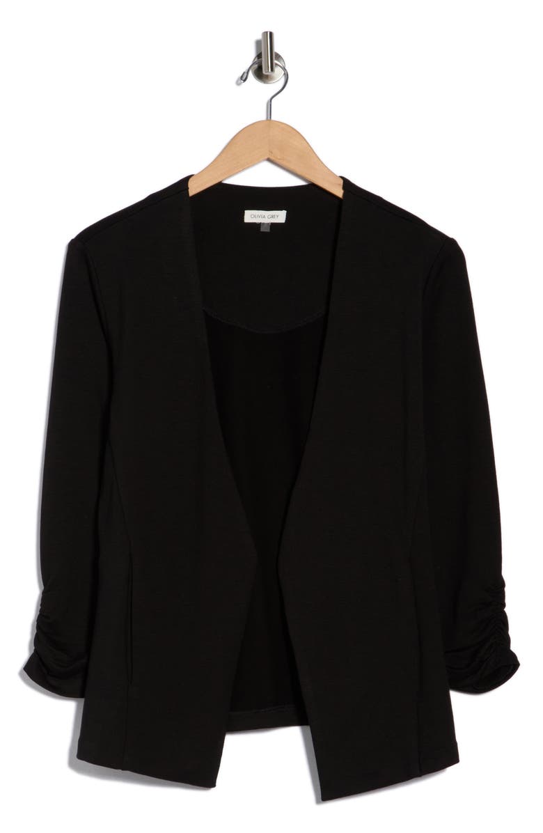 Tart Irene Ruched Sleeve Open Front Blazer, Alternate, color, Black