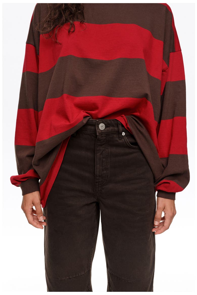 Denim Barrel Leg 5-Pocket Trousers, Alternate, color, BROWN