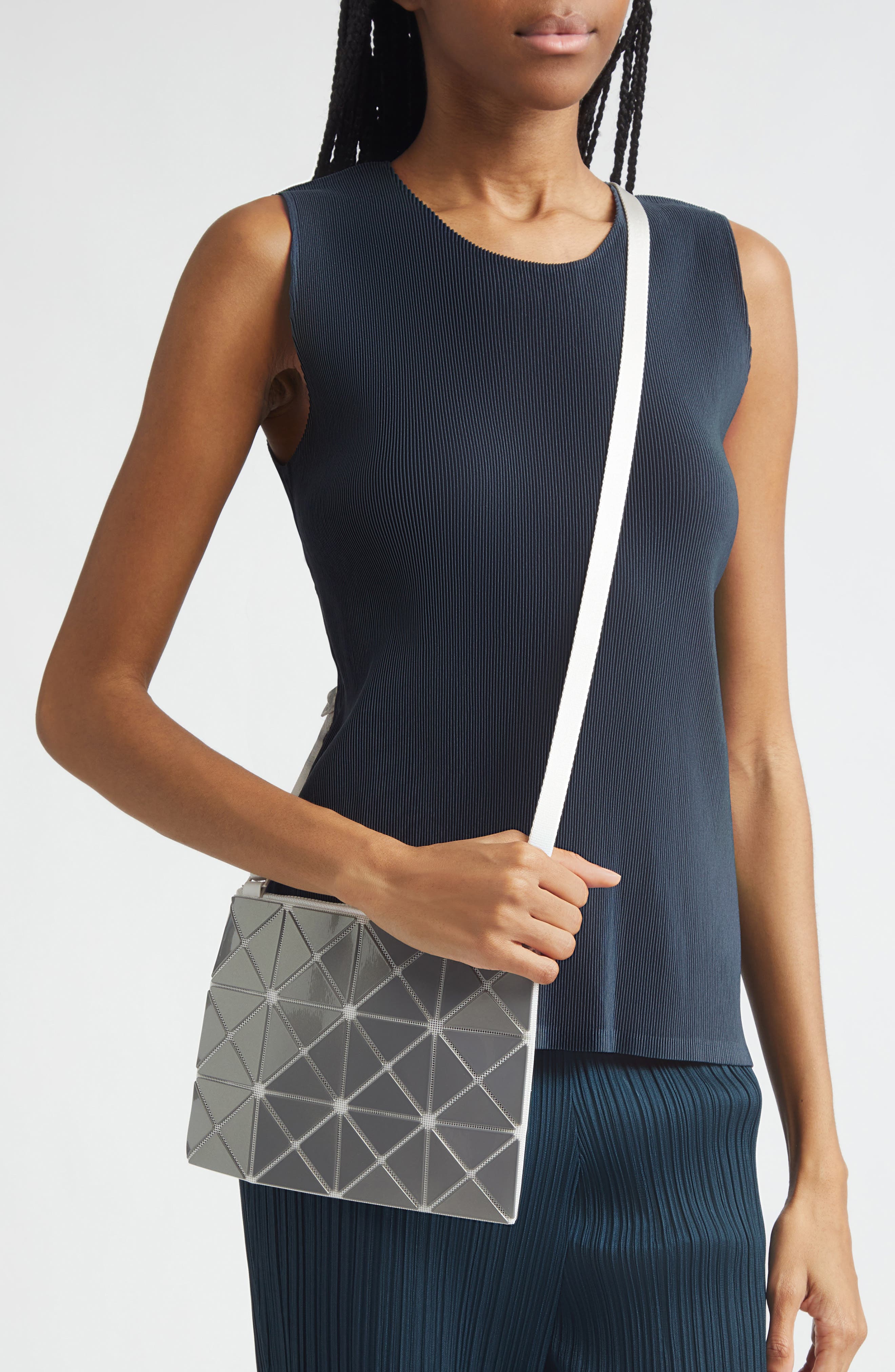 Bao Bao Issey Miyake Lucent Metallic Crossbody Bag, Alternate, color, Stone Gray