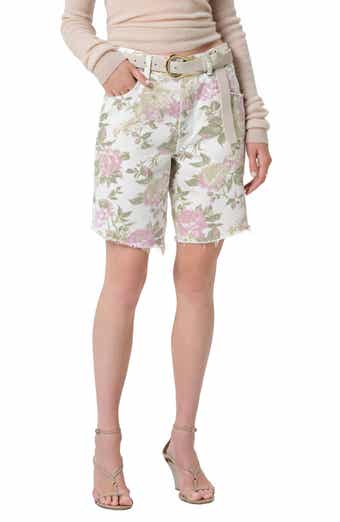 Ayla High Waist Raw Hem Cutoff Denim Bermuda Shorts