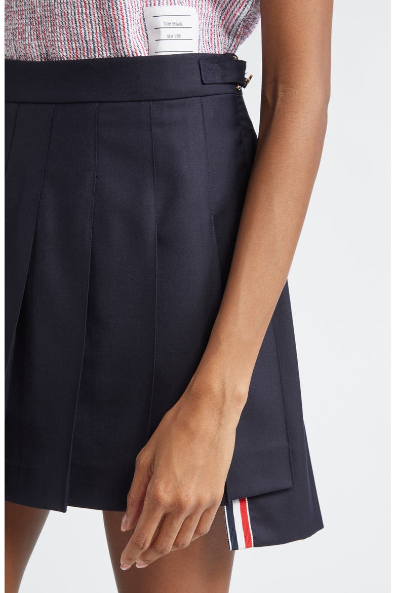 Drop Back Pleated Wool Miniskirt, Alternate, color, NAVY