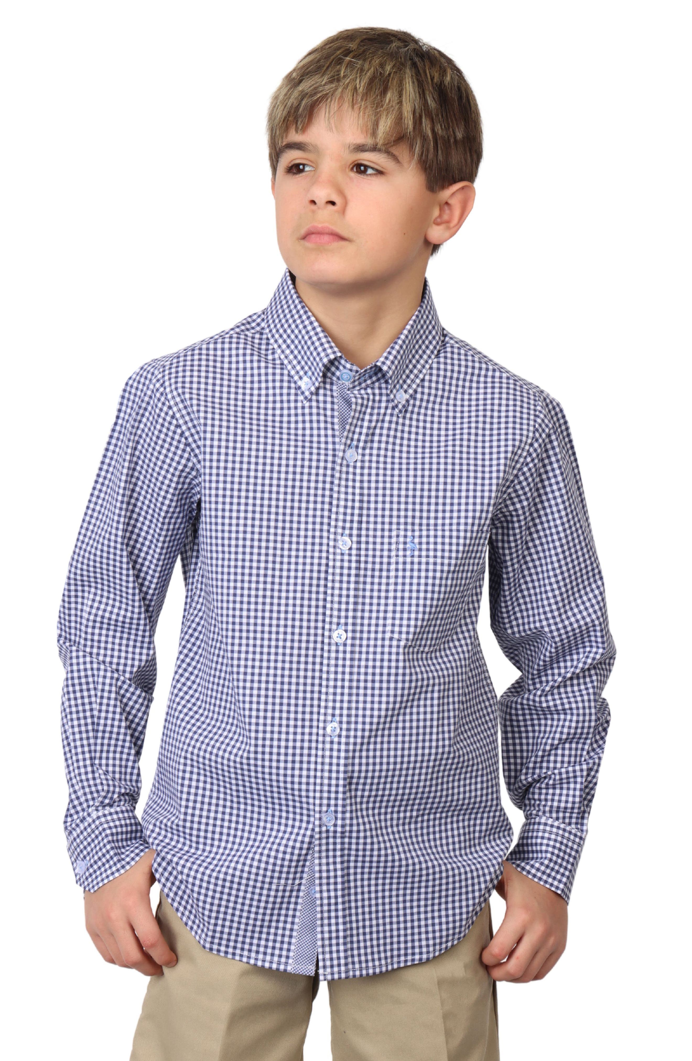 TailorByrd Kids' Micro Gingham Stretch Cotton Button-Up Shirt