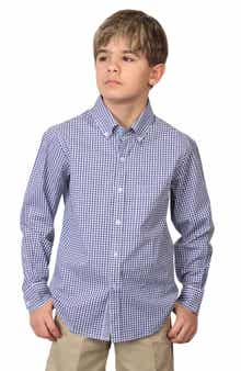 TailorByrd Kids' Micro Gingham Stretch Cotton Button-Up Shirt