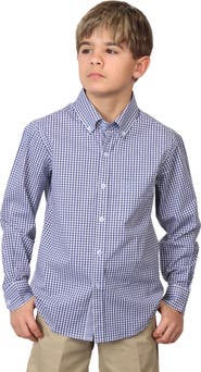 TailorByrd Kids' Micro Gingham Stretch Cotton Button-Up Shirt