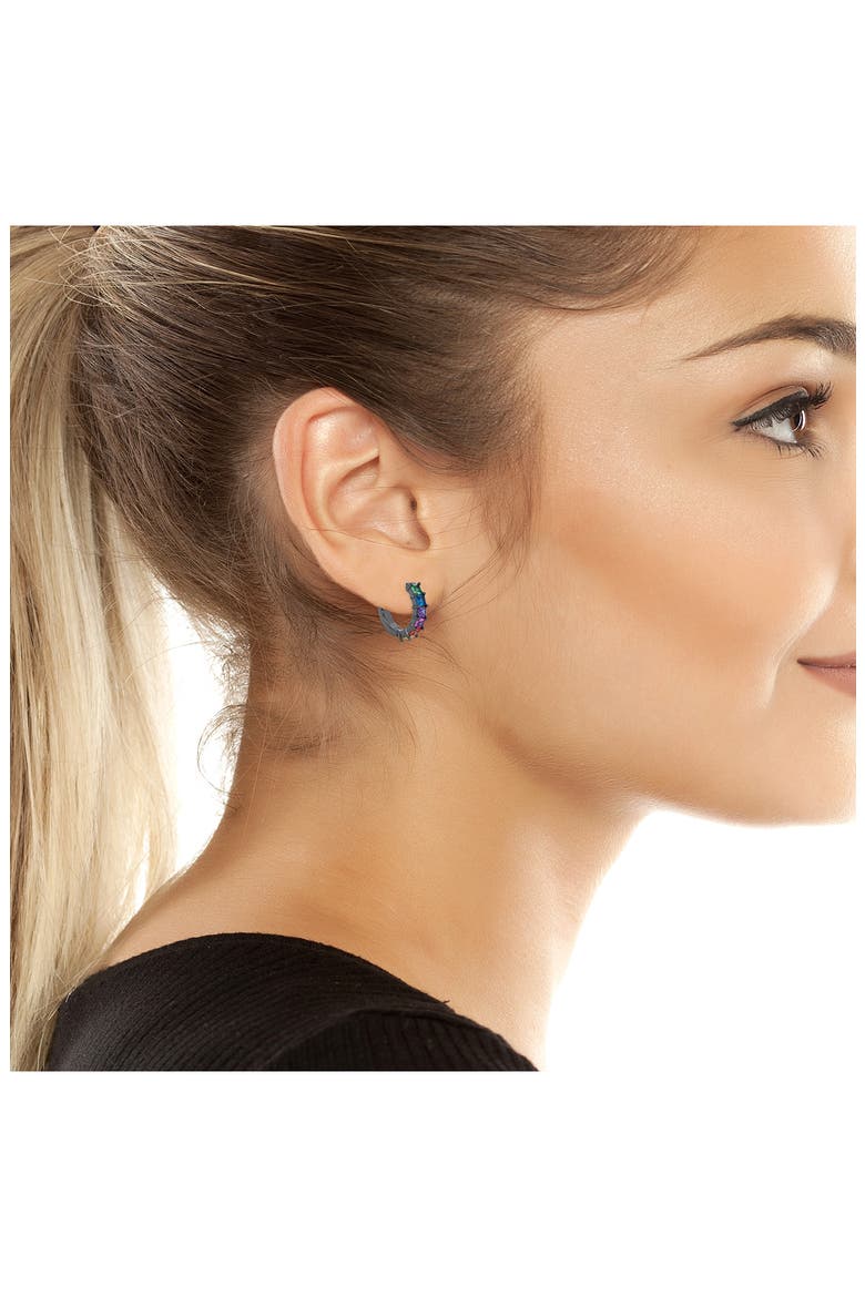 Rainbow Cubic Zirconia Huggie Hoop Earrings, Alternate, color, MULTI