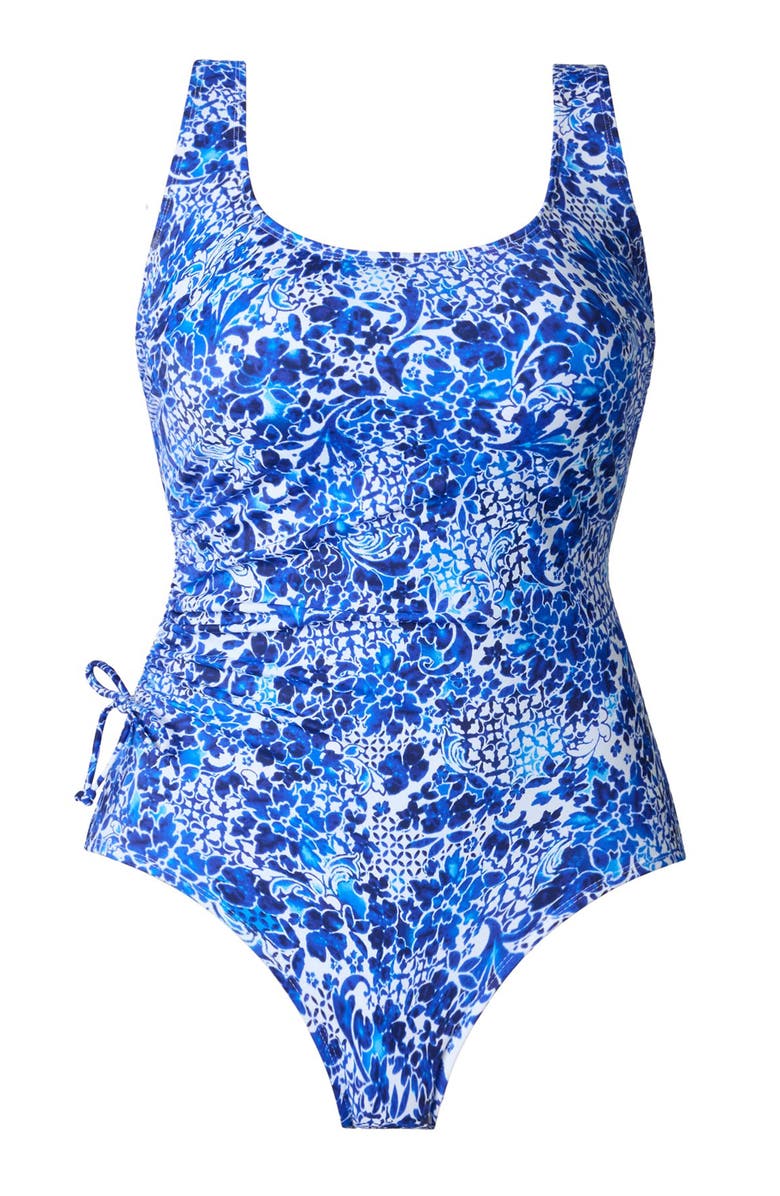 Longitude Faux Shirred Tie Tank Long Torso One-Piece Swimsuit, Alternate, color, Floral City