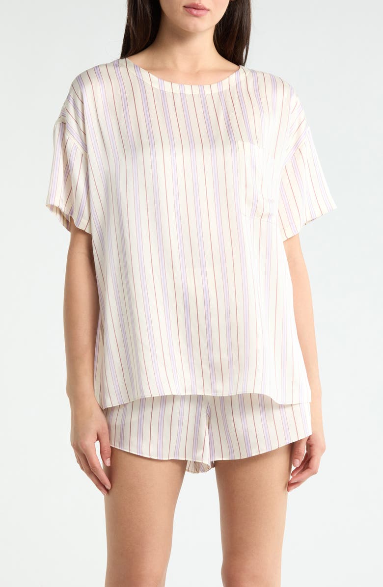 Lunya Washable Silk Tee Short Pajamas, Main, color, Wisteria Stripe