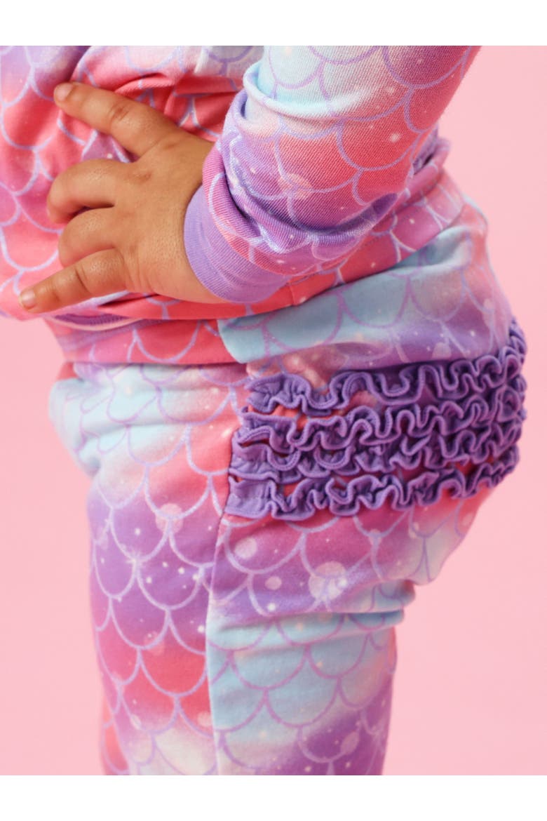 Modal Blend Ruffle Long Sleeve Pajama Set, Signature Rear Ruffles, Alternate, color, Shimmer Mermaid Tale