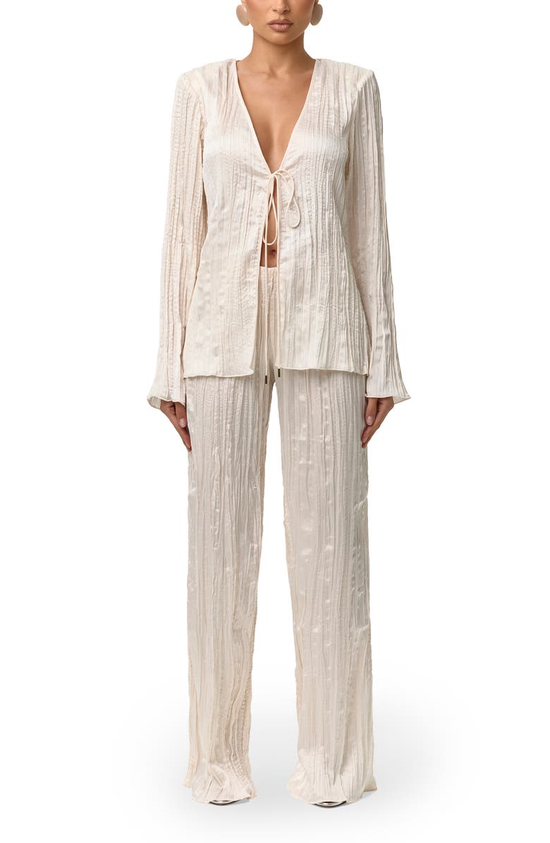 Naked Wardrobe Plissé Straight Leg Satin Pants, Alternate, color, Crema