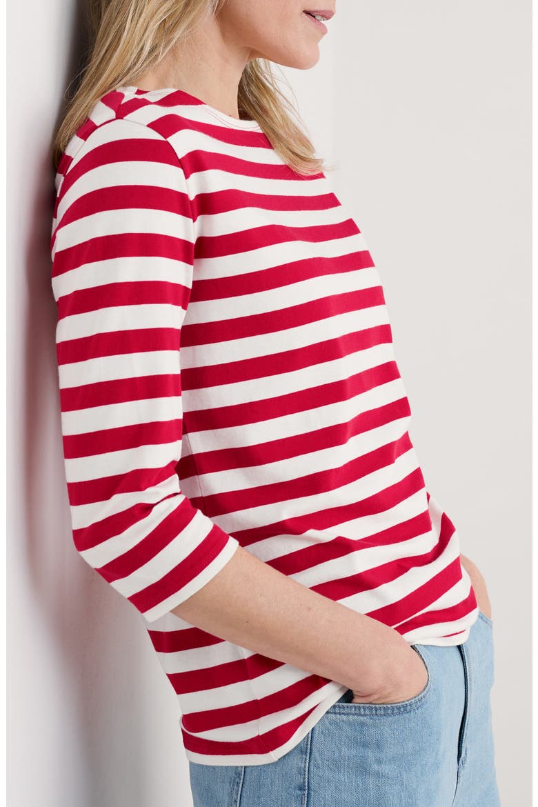 Sailor Stripe Three Quarter Sleeve Organic Cotton T-Shirt, Alternate, color, SCALLION SCARLET