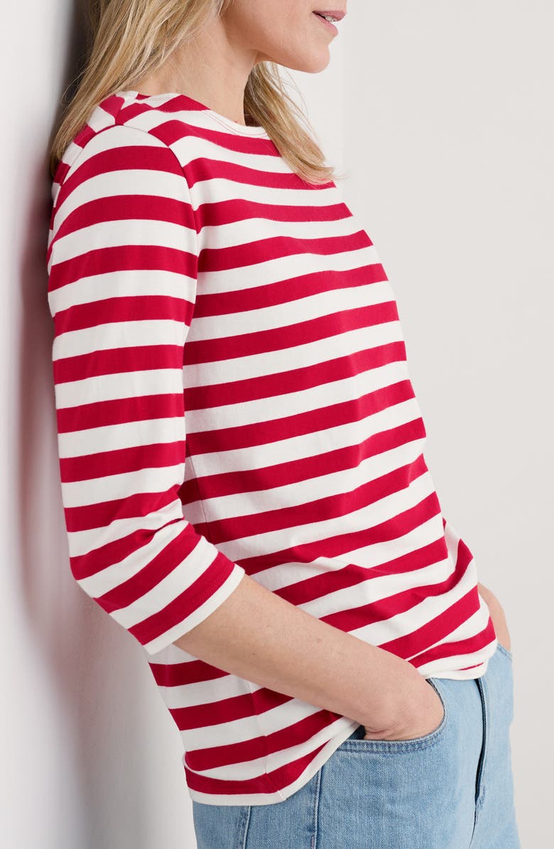 Seasalt Cornwall Sailor Stripe Three Quarter Sleeve Organic Cotton T-Shirt, Alternate, color, Scallion Scarlet