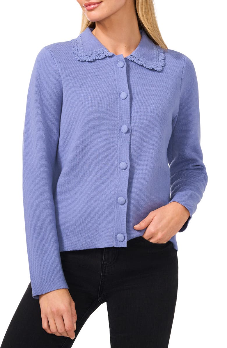 CeCe Collared Cardigan, Main, color, Blue Blossom