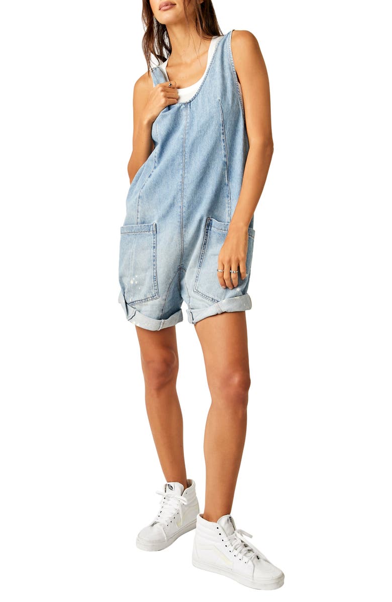 Free People High Roller Denim Short Overalls, Main, color, Bright Eyes
