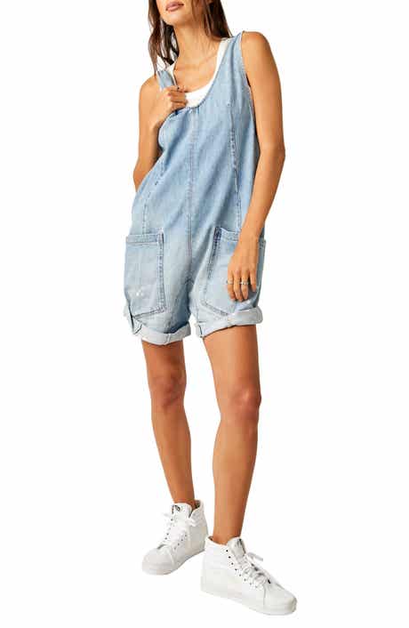Free People High Roller Denim Short Overalls