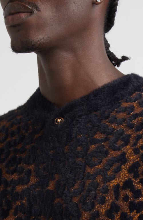 Versace Leopard Jacquard Chenille Knit Sweater In Animal Print