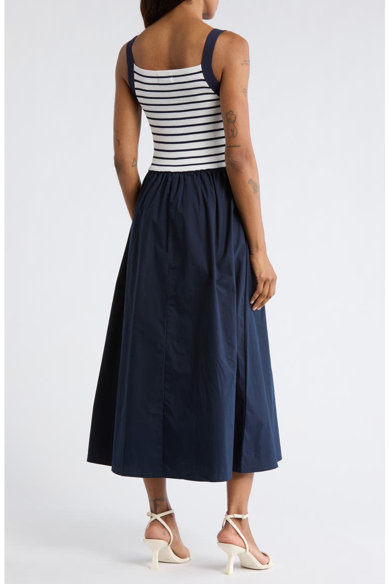 Stripe Sleeveless Mixed Media Midi Dress, Alternate, color, NAVY