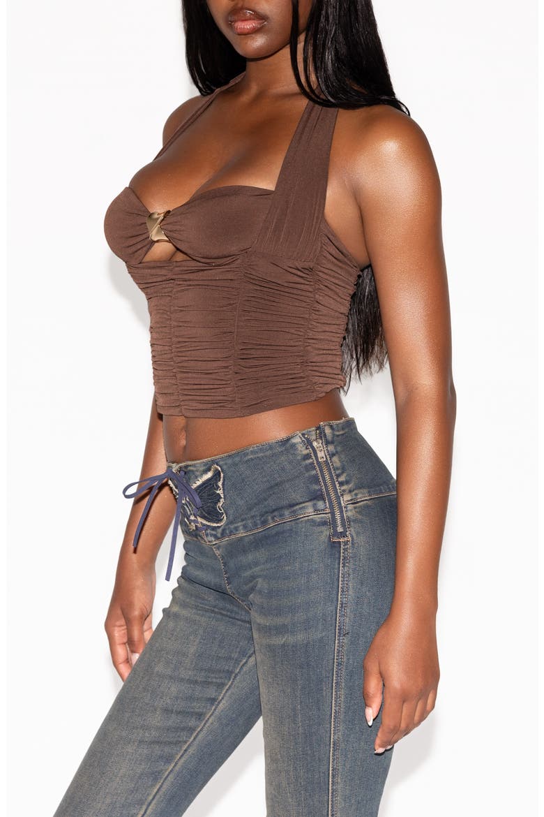 Briallen Ruched Crop Halter Top, Alternate, color, CHOCOLATE BROWN