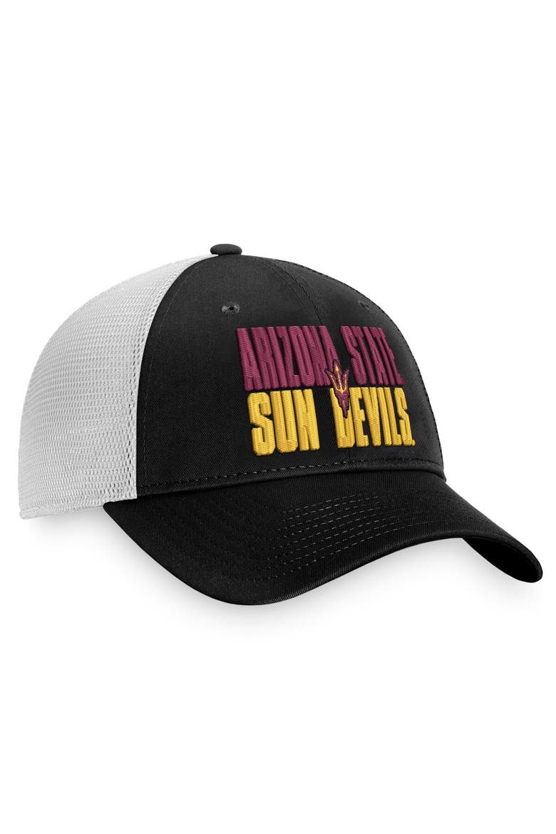 Men's Top of the World Black/White Arizona State Sun Devils Stockpile Trucker Snapback Hat, Alternate, color, Black
