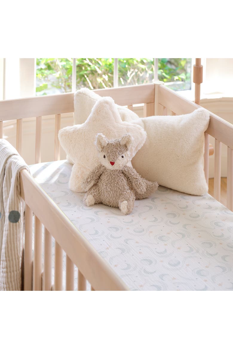 Signature 100% Organic Cotton Muslin Celestial Fitted Crib Sheet, Alternate, color, White