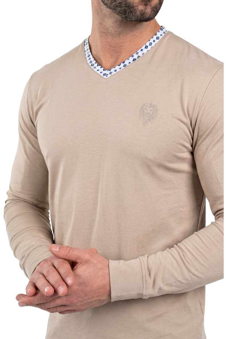 Edison Stretch Cotton Long Sleeve V-Neck T-Shirt, Alternate, color, BEIGE