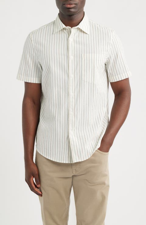 Cotton Blend Seersucker Button-Up Shirt