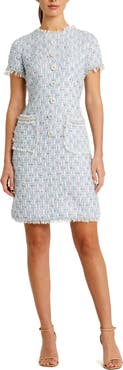 Mac Duggal Women's Cap Sleeve Floral Button Detail Shift Dress