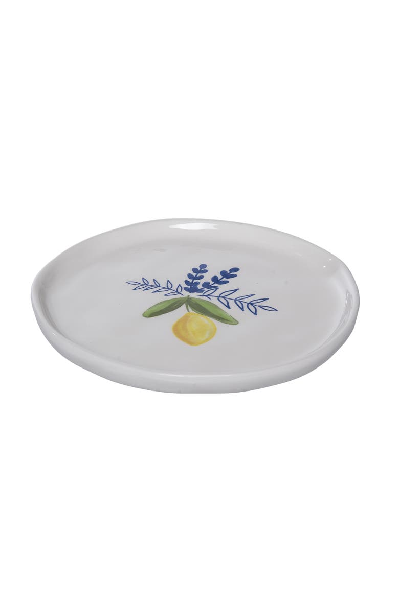 Ceramic Appetizer Plate Set of 4 Citrus Multicolored for Spring Serving and Entertaining, Alternate, color, White