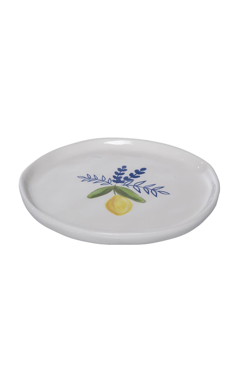 Transpac Ceramic Appetizer Plate Set of 4 Citrus Multicolored for Spring Serving and Entertaining, Alternate, color, White