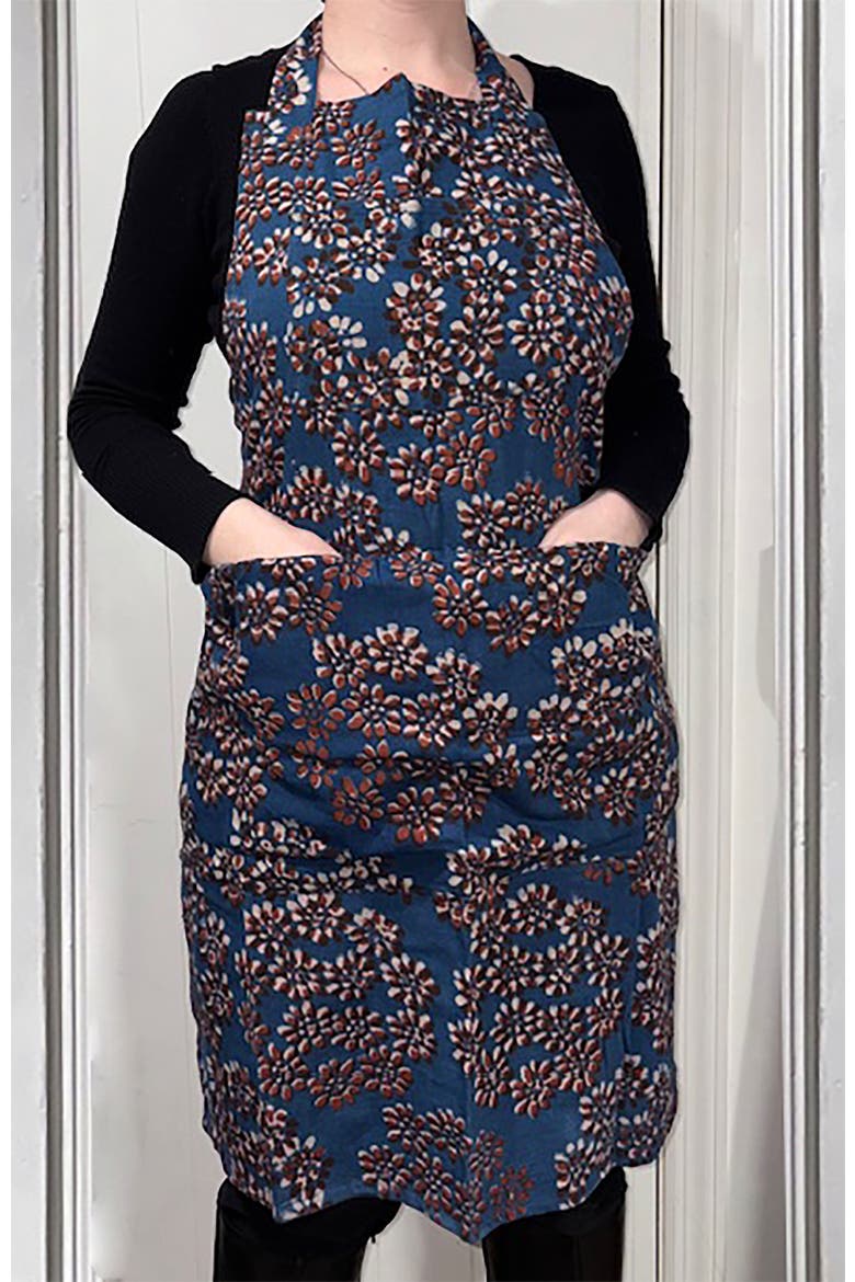 Indigo Block Print Apron, Alternate, color, Indigo