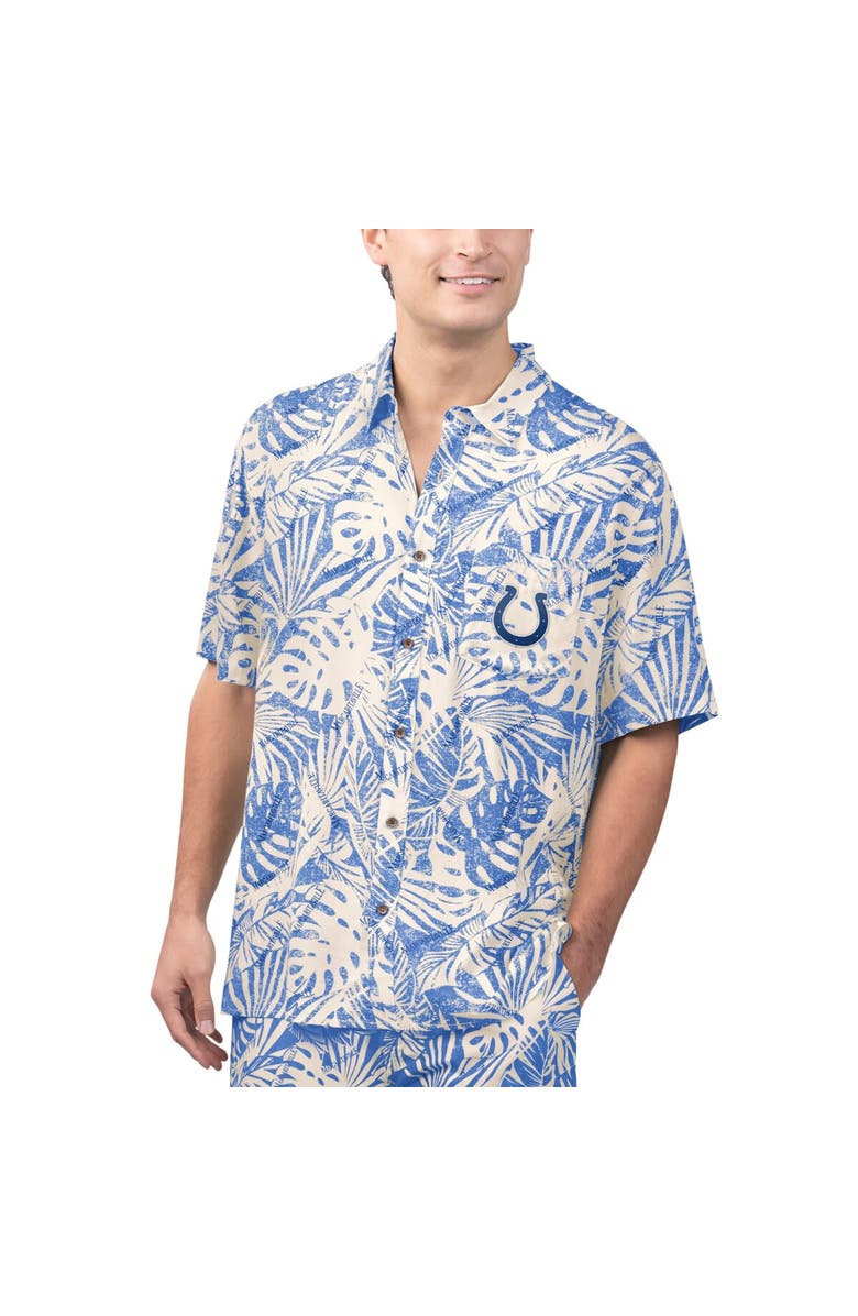 Margaritaville Men's Margaritaville Tan Indianapolis Colts Sand Washed Monstera Print Party Button-Up Shirt, Main, color, Cream