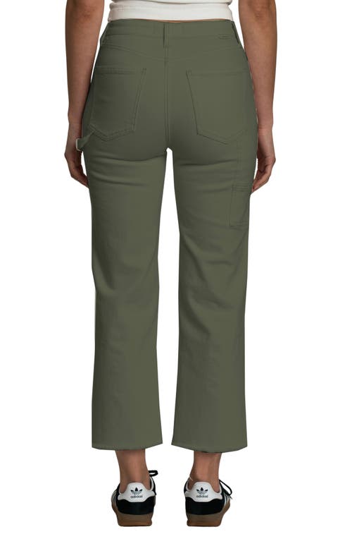 Daze Sun Raw Hem High Waist Crop Straight Leg Carpenter Jeans In Olive