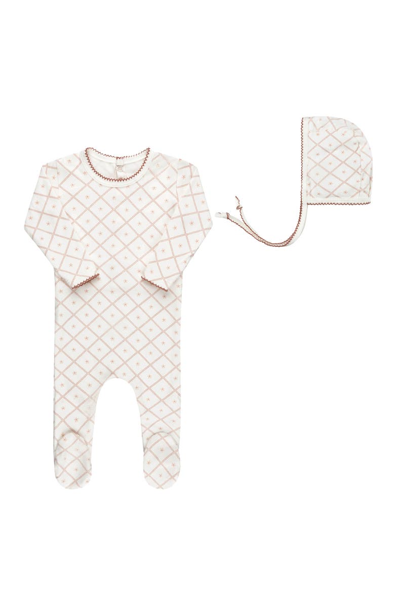 Ely's & Co. Aurora Classics Diamond Print Collection - Footie + Bonnet, Main, color, Ivory/Pink
