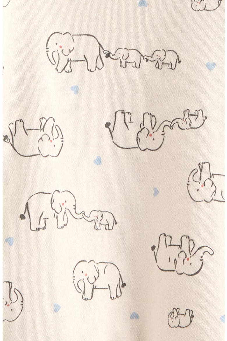 Two-Way Zip Printed Cotton Footie, Alternate, color, IVORY SAND ELEPHANTS