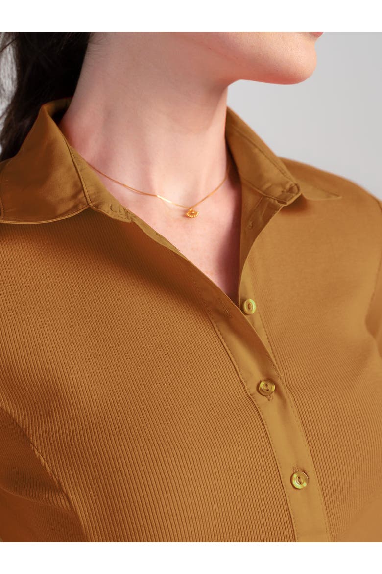 Fitted Long Sleeve Cotton Ribbed Shirt, Alternate, color, Ginger