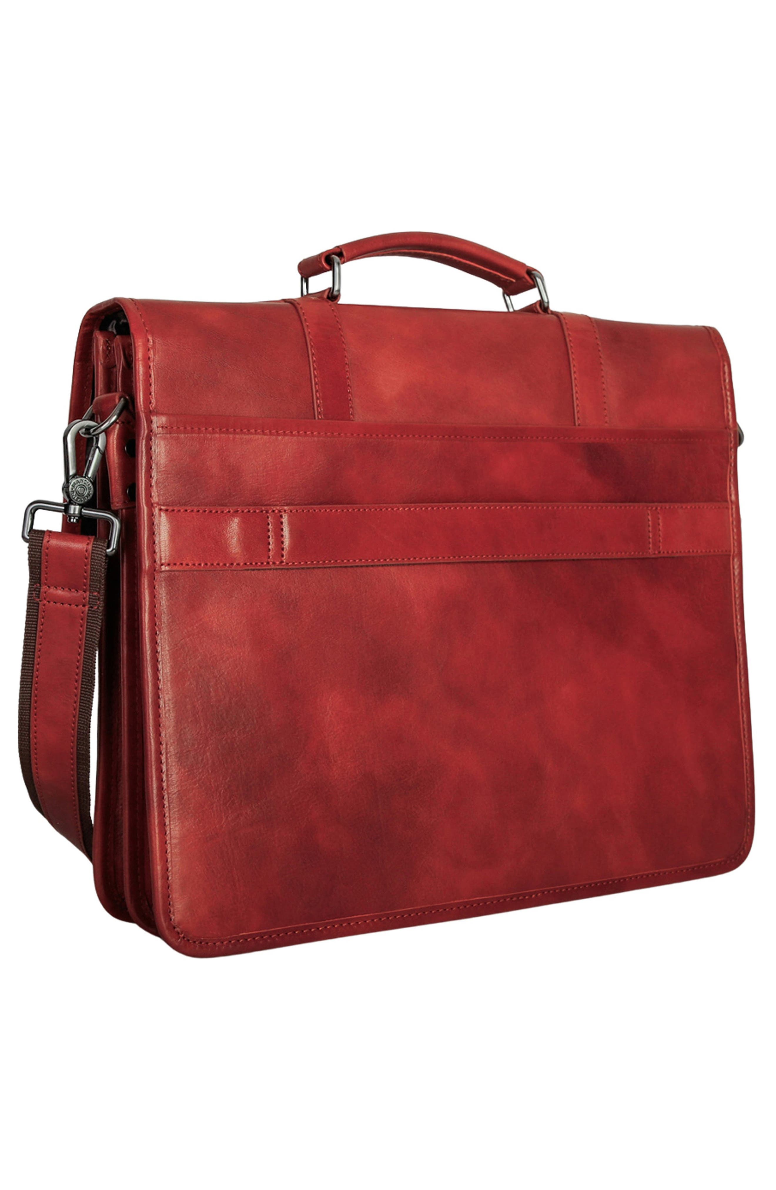 Double Compartment Leather Briefcase, Alternate, color, COGNAC