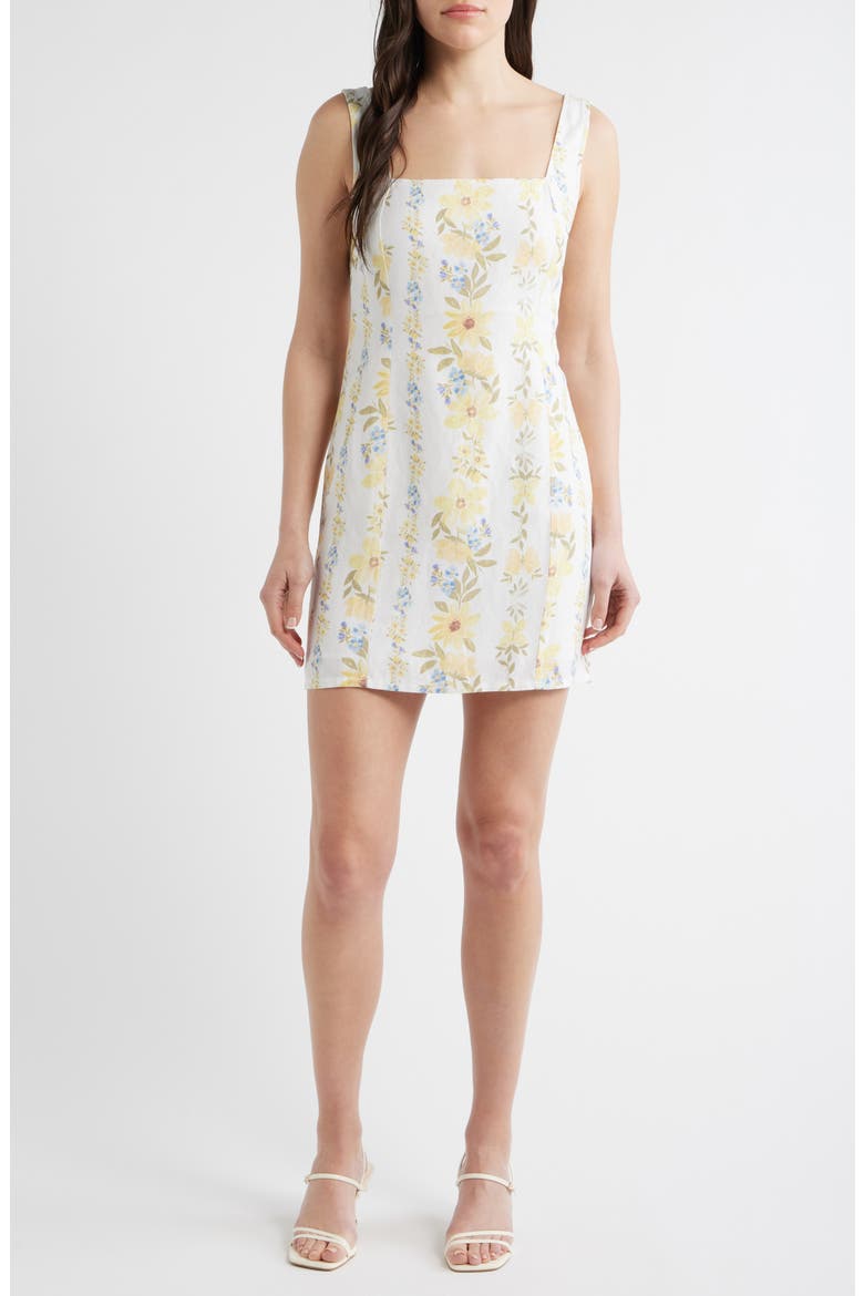 Floral Smock Back Linen Blend Minidress, Main, color, WILDFLOWER